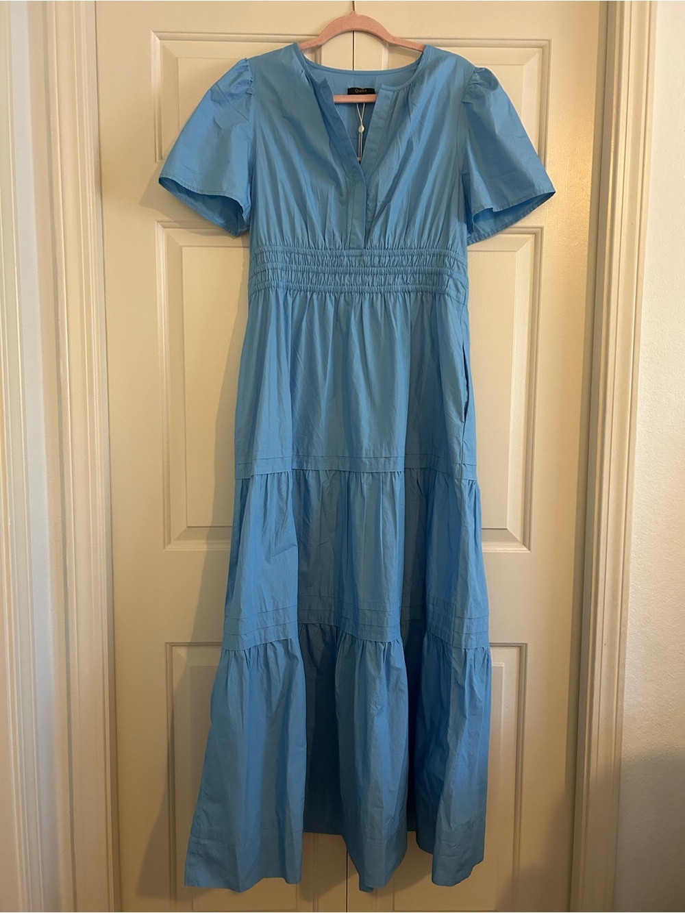Quince NWT 100% Organic Cotton Poplin Tiered Maxi Dress Light Blue, Size L - Picture 2 of 13